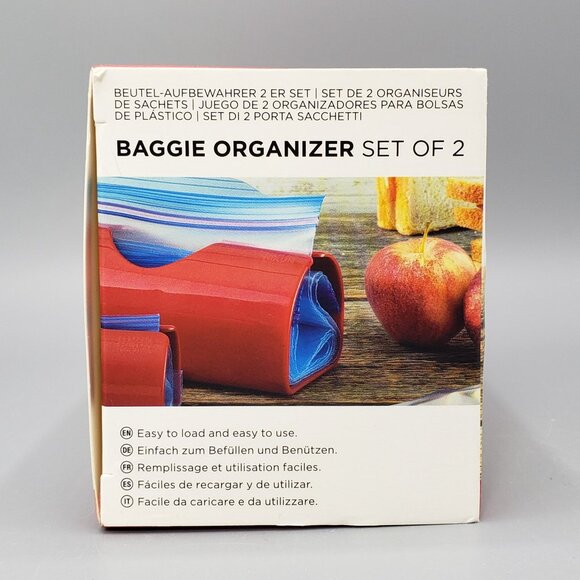 NEW Kuhn Rikon Swiss Design Baggie Organizer Set of 2 in Red Bag Holder 23053 - Picture 3 of 12